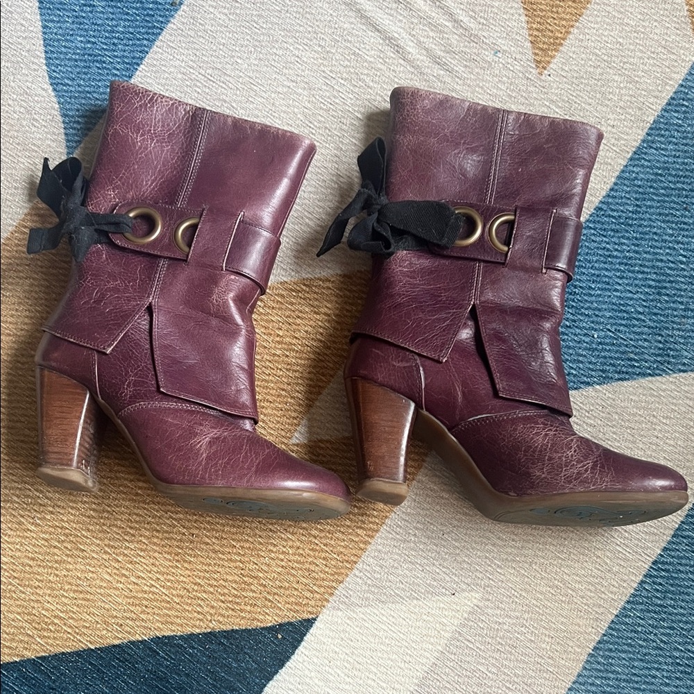 Women's Burgundy Leather Ankle Boots